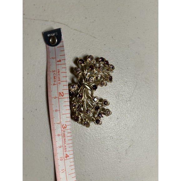 Aroura Borealis Brooch Goldtone Floral & Rhinestone Pin Rivited Back Vintage - Picture 13 of 13